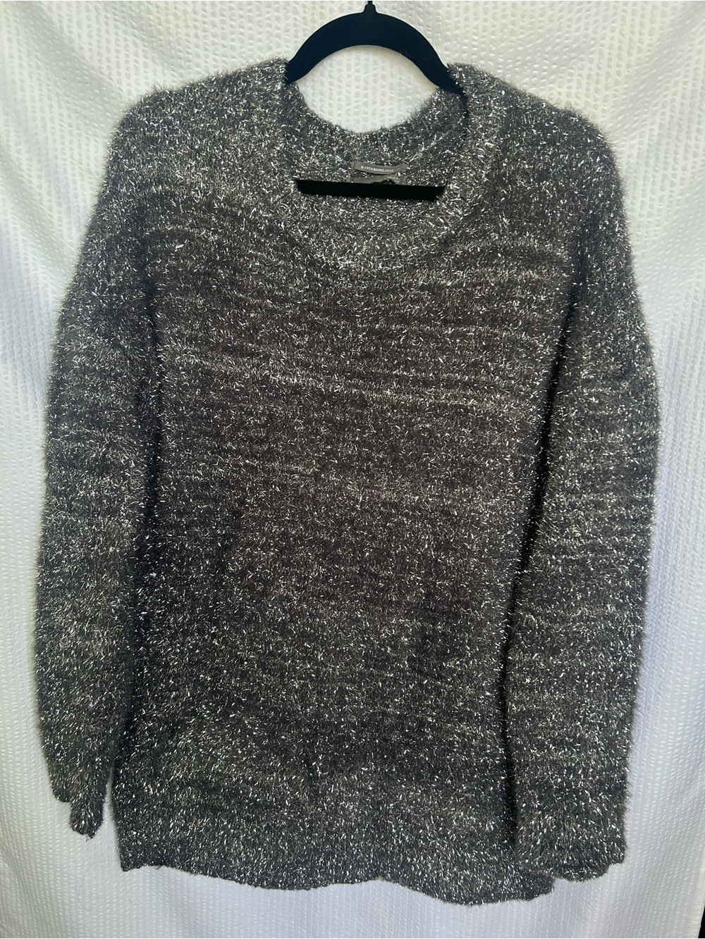 By Anthropologie Sparkly Charcoal Gray & Silver Sweater Size M
